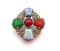 Vintage Small Scottish Celtic Cross Design Faux Gem Set Scarf Clip