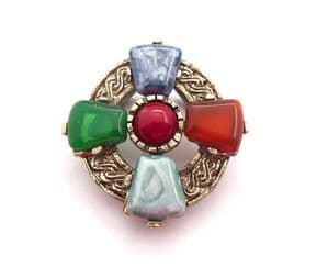 Vintage Small Scottish Celtic Cross Design Faux Gem Set Scarf Clip