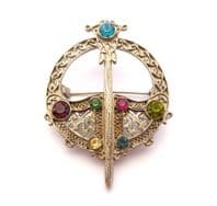 Vintage Small Scottish Celtic Penannular Style Brooch With Rhinestone Detailing