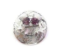 Vintage Small Scottish Style Faux Amethyst Set Double Thistle Flower Design Brooch By Mizpah