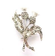 Vintage Small Scottish Style Marcasite Set Thistle Flower Design Brooch