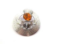 Vintage Small Scottish Style Thistle Flower Faux Citrine Glass Rhinestone Set Brooch By Mizpah