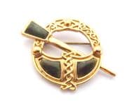 Vintage Small Sol D'or Irish Penannular Style Connemara Marble Set Brooch