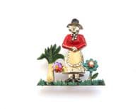 Vintage Small Welsh Lady Design Aurora Borealis Rhinestone And Cold Painted Enamel Shabby Chic Brooc