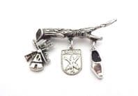 Vintage Small Zandpoort Dutch Souvenir Travel Design Drop Charm Bar Brooch