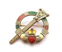 Vintage Sol D'or Miracle Faux Gem Set Celtic Penannular Claddagh Design Brooch