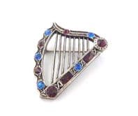 Vintage Sol D'or Rhinestone Detailed Irish Harp Design Brooch