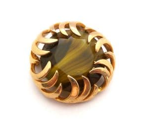 Vintage Sphinx Marbled Green Porphyry Art Glass Set Retro Modernist Design Brooch