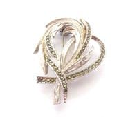 Vintage Sphinx Marcasite Abstract Ornate Curving Leaf Design Brooch