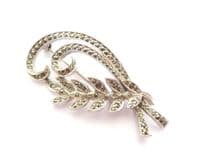 Vintage Sphinx Marcasite Set Abstract Wheat Sheaf Leaf Design Brooch