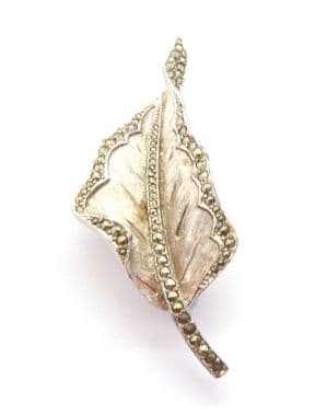 Vintage Sphinx Marcasite Set Twisting Leaf Design Statement Brooch