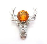 Vintage Stag And Rhinestone Scottish Style Brooch