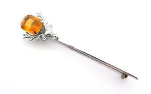 Vintage Stag Head Faux And Cairngorm Rhinestone Set Scottish Kilt Pin Style Brooch By Mizpah