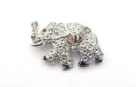 Vintage Stay Bright ' Staybrite ' Faux Marcasite And Enamel Elephant Design Brooch