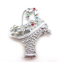 Vintage Stay Bright ' Staybrite ' Faux Marcasite Flower Basket Giardinetti Style Brooch