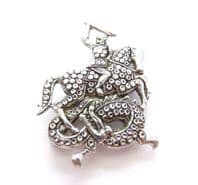 Vintage Stay Bright ' Staybrite ' faux marcasite St George And The Dragon Design Brooch