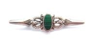 Vintage Sterling Silver And Malachite Gemstone Ornate Bar Design Brooch