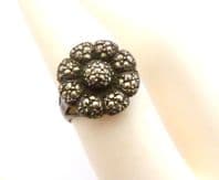 Vintage Sterling Silver And Marcasite Floral Design Dress Ring