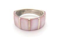 Vintage Sterling Silver And Pink Pastel Tone Mother Of Pearl Set Retro Design Ring, UK Size P