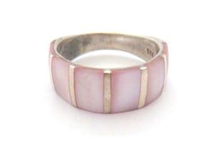 Vintage Sterling Silver And Pink Pastel Tone Mother Of Pearl Set Retro Design Ring, UK Size P
