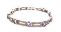Vintage Sterling Silver Art Deco Revival And Amethyst Set Geometric Panel Design Bracelet