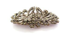 Vintage Sterling Silver Duette Brooch, Abstract Floral Design Marcasite Set Convertible Dress Clips