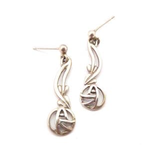 Vintage Sterling Silver Glasgow Rose Rennie Mackintosh Style Drop Earrings By CJL Carrick Jewellery