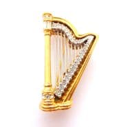 Vintage Swarovski Large Harp Musical Instrument Design Rhinestone Set Statement Brooch