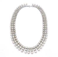 Vintage Three Row Clear Rhinestone Set Collar Choke Necklace