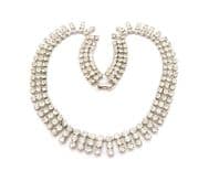 Vintage Three Row Rhinestone Set Collar Choker Necklace