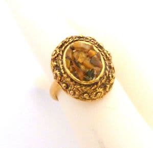 Vintage Tigers Eye Gemstone Chip Set Adjustable Size Ring