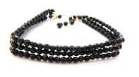 Vintage Triple Row Design French Jet Black Glass Beaded Adjustable Length Dog Collar Style Necklace