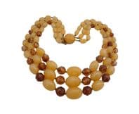 Vintage Triple Stranded Crackle And Marbled Lucite Beaded Short Length Austrian Necklace