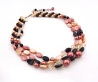 Vintage Triple Stranded Faux Pearl And Clear Lucite Beaded Adjustable Length Choker Necklace