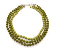 Vintage Triple Stranded Green Beaded Adjustable Length Retro Design Choker Necklace