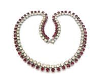 Vintage Two Row Red And Clear Rhinestone Set Choker Necklace