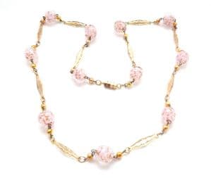 Vintage Venetian Sommerso Pink Glass Beaded Statement Necklace