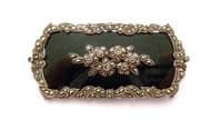Vintage Victorian Revival Style Marcasite And French Jet Ornate Floral Design Brooch