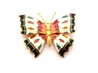 Vintage White Cloisonne Enamel Butterfly Design Retro Brooch