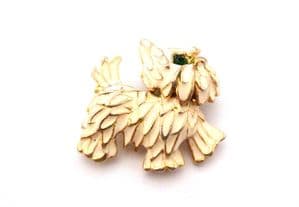Vintage White Enamel Scottie Dog Design Brooch With Rhinestone Eyes