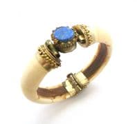 Vintage  Wood Bone And Lapis Lazuli Gemstone Detailed Boho Style  Bangle