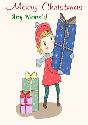 Add A Name Christmas - Girl and Presents