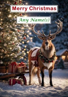 Add A Name Christmas - Reindeer By Tree