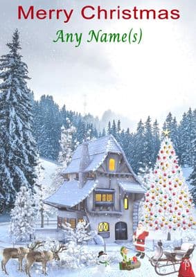 Add A Name Christmas - Snowy House and Santa