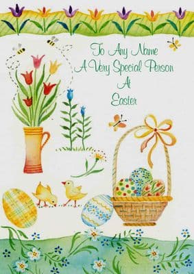Add A Name Easter-Basket, Eggs and Flowers