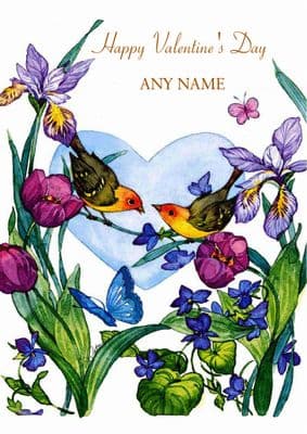 Add A Name Valentine-Birds And Flowers
