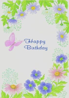 Birthday - Adult - Flowers & Butterfly