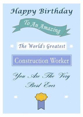 Construction Worker - Birthday Card
