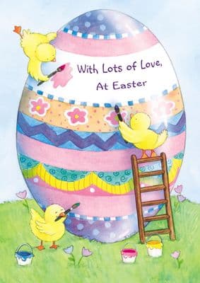 Easter Card-Chicks Painting An Egg