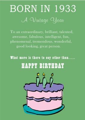 Happy Birthday - Born In 1933